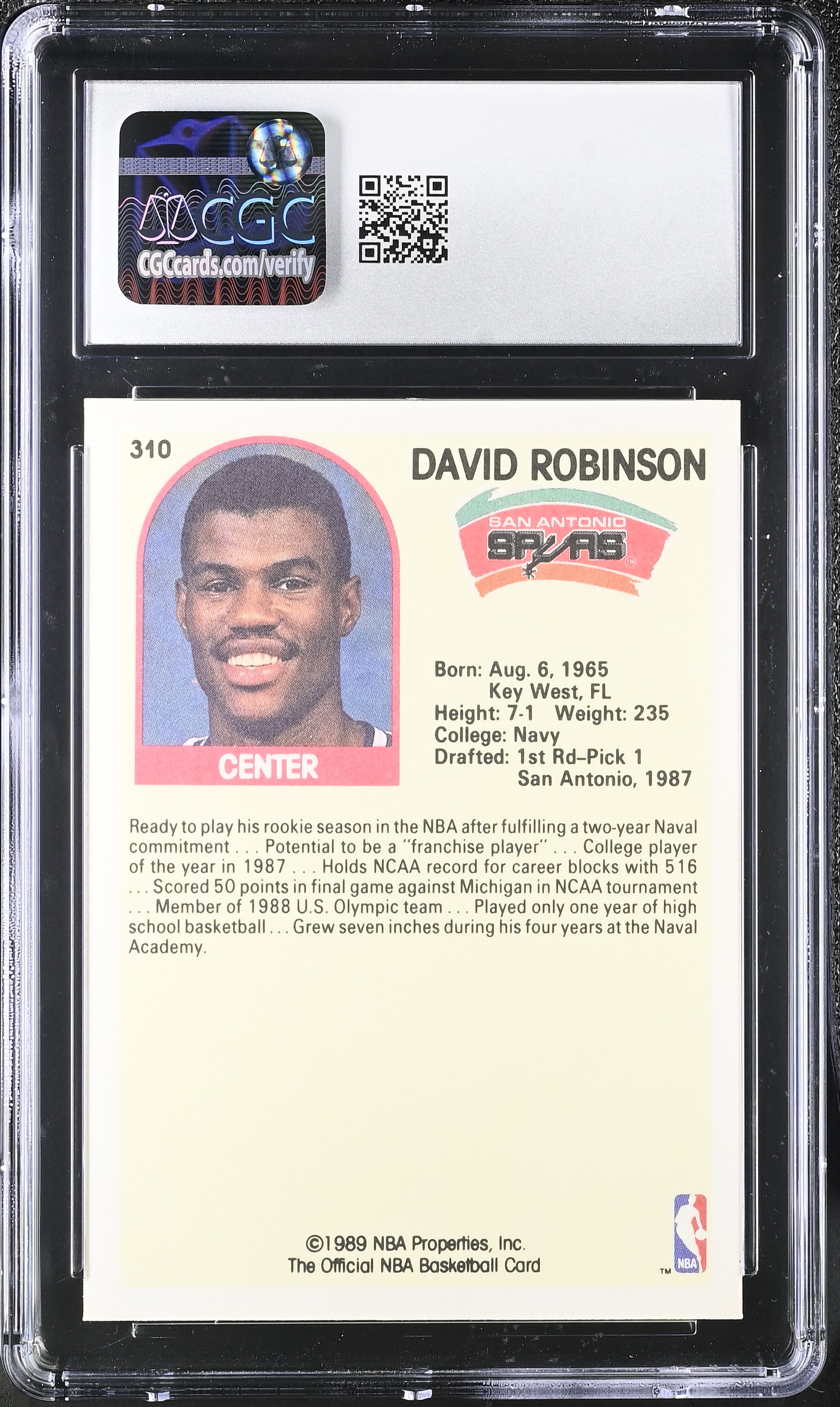 David Robinson 1989-90 Hoops #310 RC (CGC 9) at PristineAuction.com David Robinson 1989-90 Hoops #310 RC (CGC 9) at PristineAuction.com