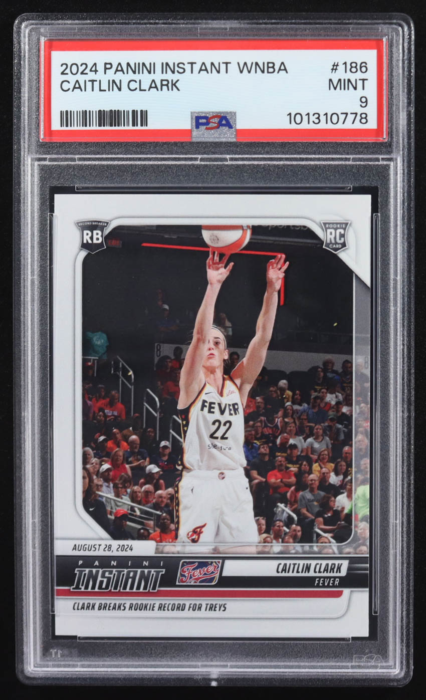 Caitlin Clark 2024 Panini Instant WNBA #186 RC (PSA 9) at PristineAuction.com Caitlin Clark 2024 Panini Instant WNBA #186 RC (PSA 9) at PristineAuction.com