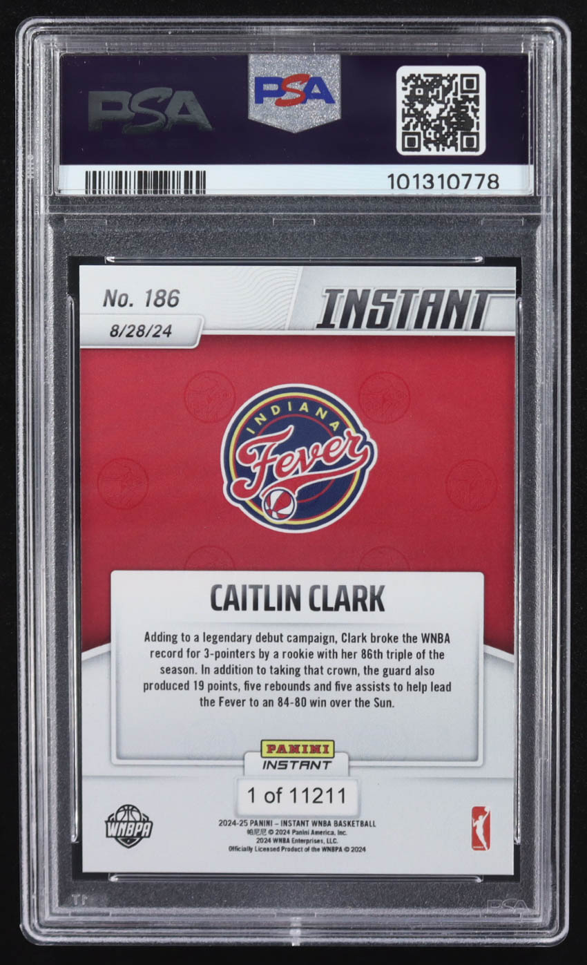 Caitlin Clark 2024 Panini Instant WNBA #186 RC (PSA 9) at PristineAuction.com Caitlin Clark 2024 Panini Instant WNBA #186 RC (PSA 9) at PristineAuction.com