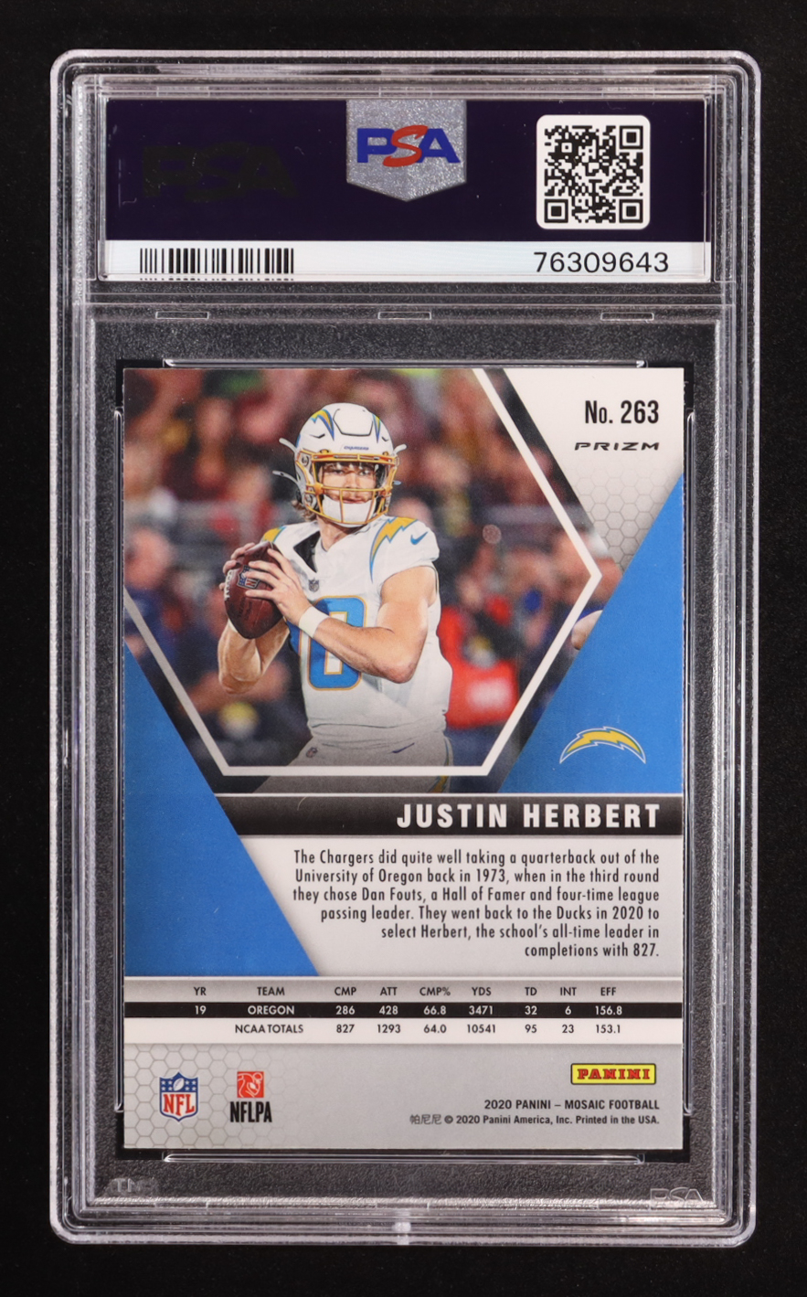 Justin Herbert 2020 Panini Mosaic Mosaic Reactive Gold DEB #263 RC (PSA 10) at PristineAuction.com Justin Herbert 2020 Panini Mosaic Mosaic Reactive Gold DEB #263 RC (PSA 10) at PristineAuction.com