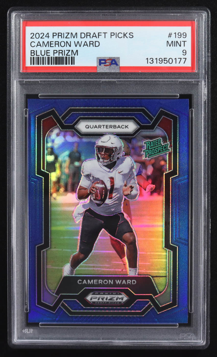 Cameron Ward 2024 Panini Prizm Draft Picks Prizms Blue #199 RC #62/199 (PSA 9) at PristineAuction.com Cameron Ward 2024 Panini Prizm Draft Picks Prizms Blue #199 RC #62/199 (PSA 9) at PristineAuction.com