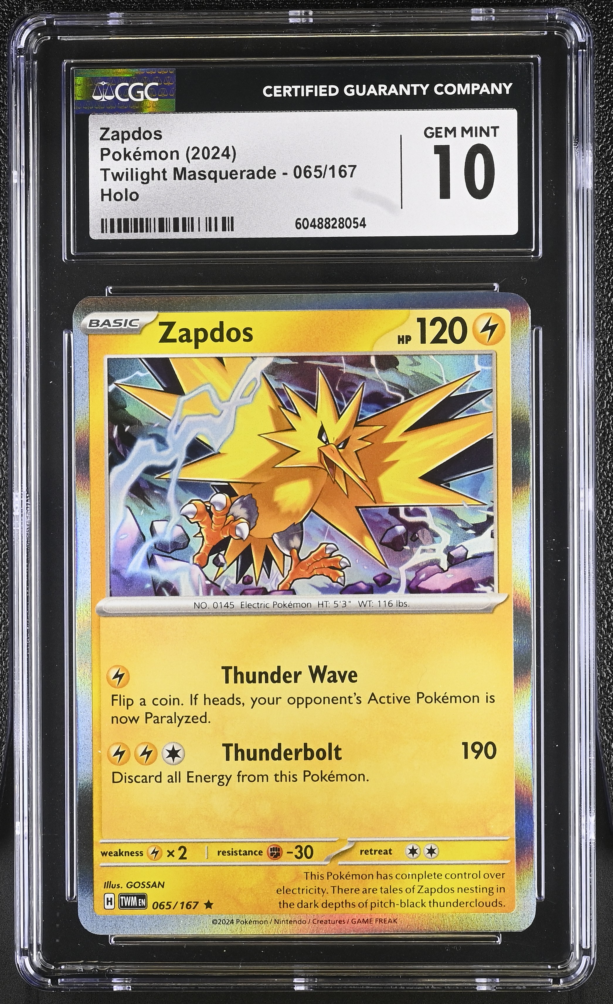 Zapdos 2024 Pokemon Twilight Masquerade #065/167 (CGC 10) at PristineAuction.com Zapdos 2024 Pokemon Twilight Masquerade #065/167 (CGC 10) at PristineAuction.com