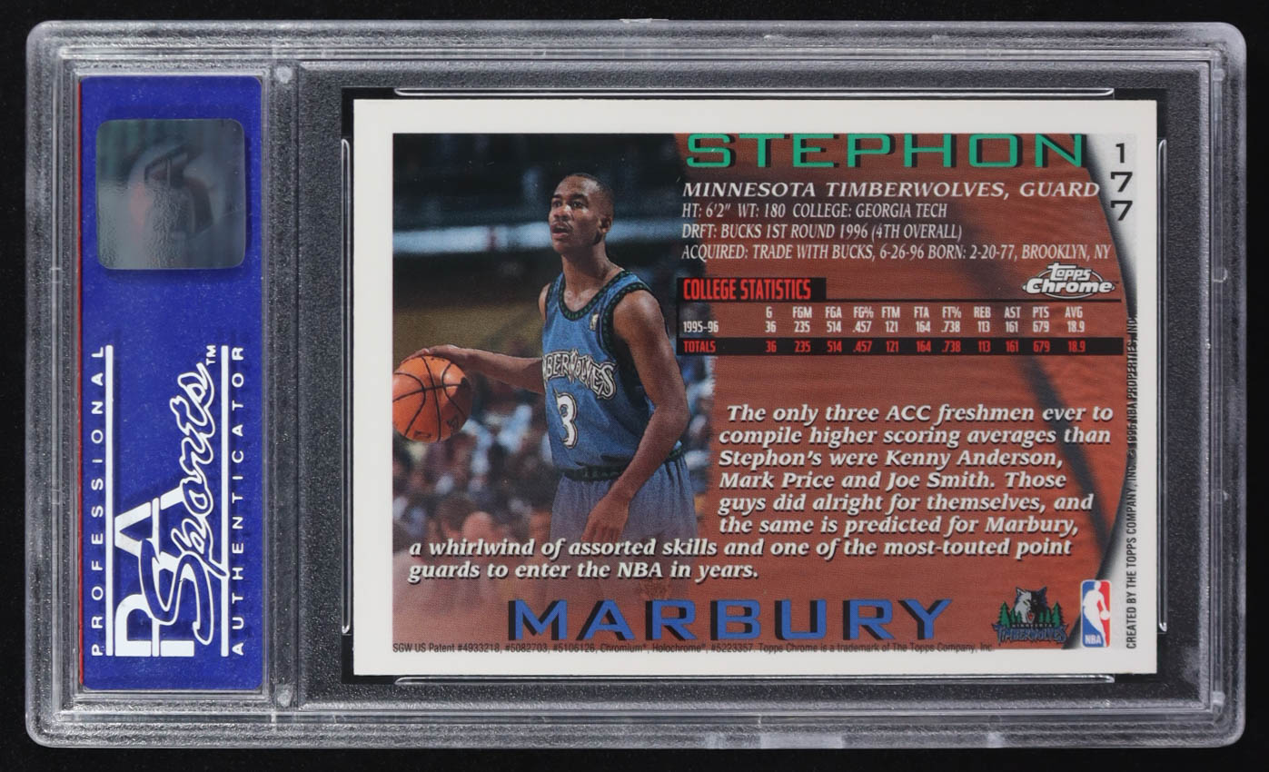 Stephon Marbury 1996-97 Topps Chrome #177 RC (PSA 9) at PristineAuction.com Stephon Marbury 1996-97 Topps Chrome #177 RC (PSA 9) at PristineAuction.com