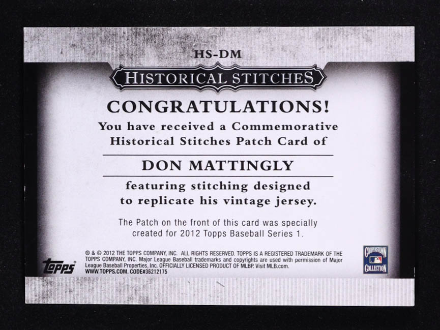 Don Mattingly 2012 Topps Historical Stitches #DM at PristineAuction.com Don Mattingly 2012 Topps Historical Stitches #DM at PristineAuction.com