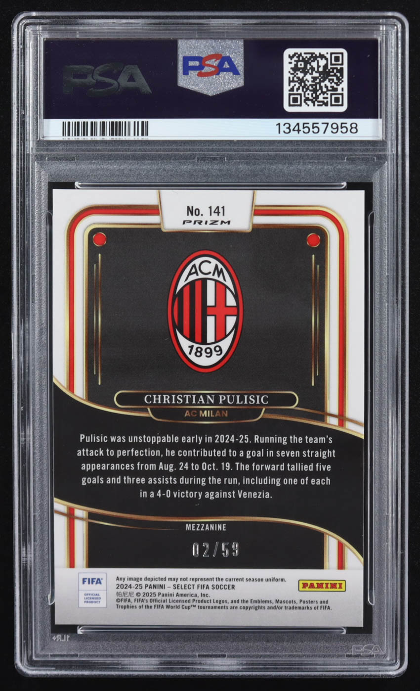 Christian Pulisic 2024-25 Select FIFA Red Wave #141 #2/59 (PSA 8) at PristineAuction.com Christian Pulisic 2024-25 Select FIFA Red Wave #141 #2/59 (PSA 8) at PristineAuction.com