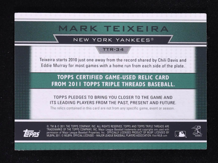 Mark Teixeira 2011 Topps Triple Threads Relics Emerald #TTR34 #07/18 at PristineAuction.com Mark Teixeira 2011 Topps Triple Threads Relics Emerald #TTR34 #07/18 at PristineAuction.com