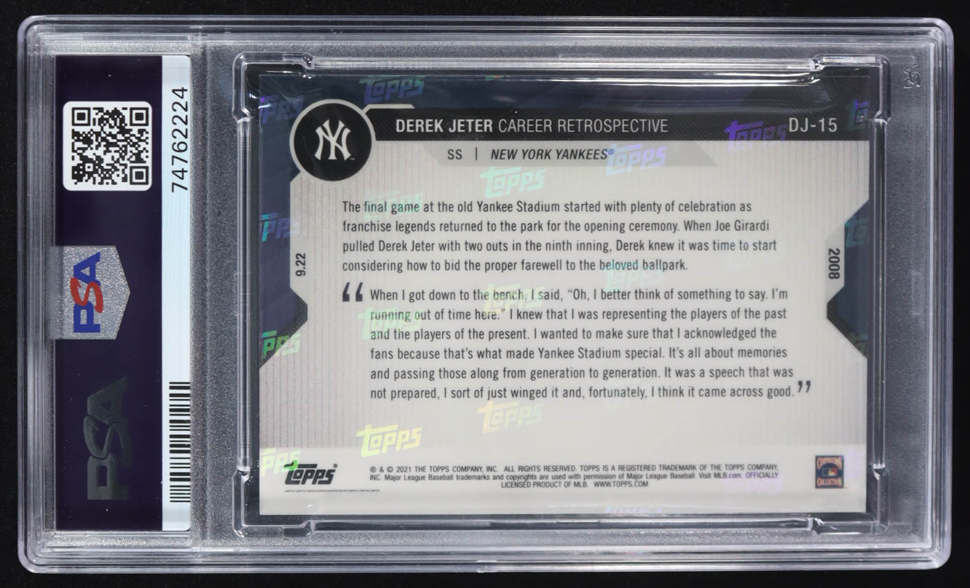 Derek Jeter 2021 Topps Now Chrome Derek Jeter Career Retrospective #DJ15 (PSA 9) at PristineAuction.com Derek Jeter 2021 Topps Now Chrome Derek Jeter Career Retrospective #DJ15 (PSA 9) at PristineAuction.com