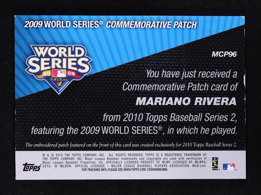 Mariano Rivera 2010 Topps Commemorative Patch #MCP96 at PristineAuction.com Mariano Rivera 2010 Topps Commemorative Patch #MCP96 at PristineAuction.com