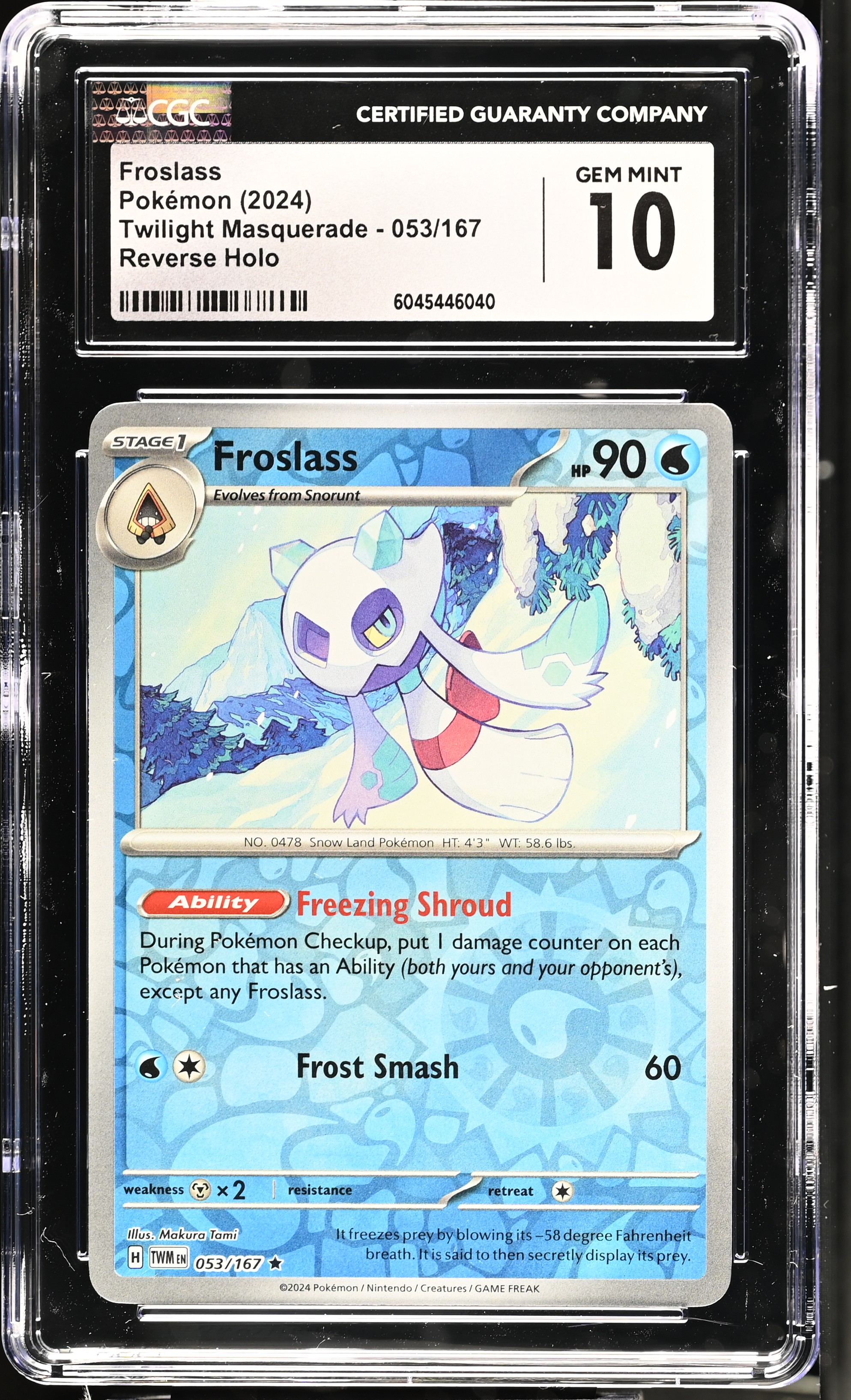 Froslass 2024 Pokemon Twilight Masquerade #053/167 (CGC 10) at PristineAuction.com Froslass 2024 Pokemon Twilight Masquerade #053/167 (CGC 10) at PristineAuction.com