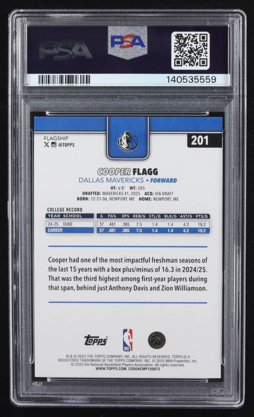 Cooper Flagg 2025-26 Topps #201 RC (PSA 8) at PristineAuction.com Cooper Flagg 2025-26 Topps #201 RC (PSA 8) at PristineAuction.com