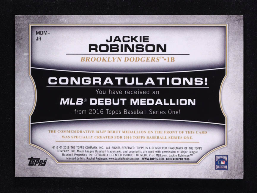 Jackie Robinson 2016 Topps MLB Debut Medallion #MDMJR at PristineAuction.com Jackie Robinson 2016 Topps MLB Debut Medallion #MDMJR at PristineAuction.com