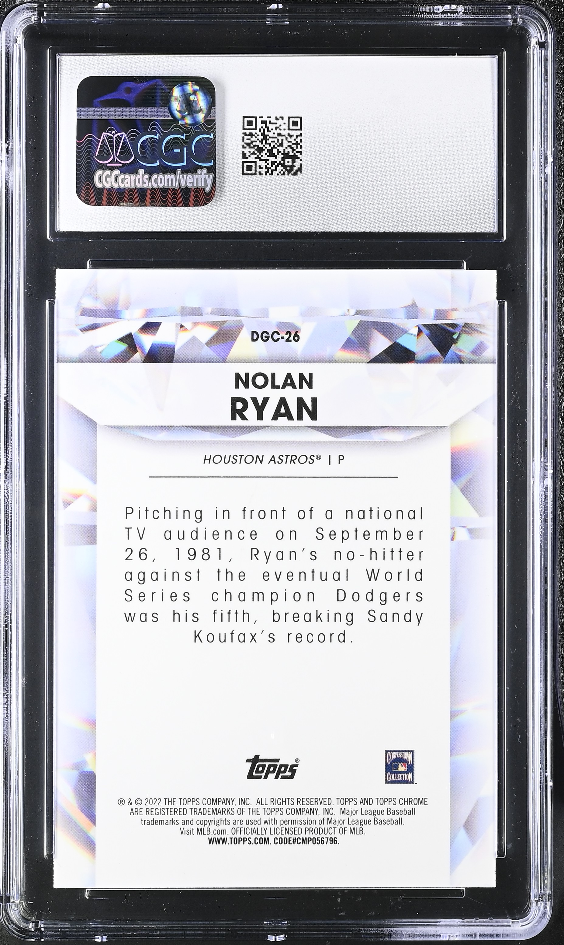Nolan Ryan 2022 Topps Chrome Update Diamond Greats Die Cuts #DGC26 (CGC 10) at PristineAuction.com Nolan Ryan 2022 Topps Chrome Update Diamond Greats Die Cuts #DGC26 (CGC 10) at PristineAuction.com