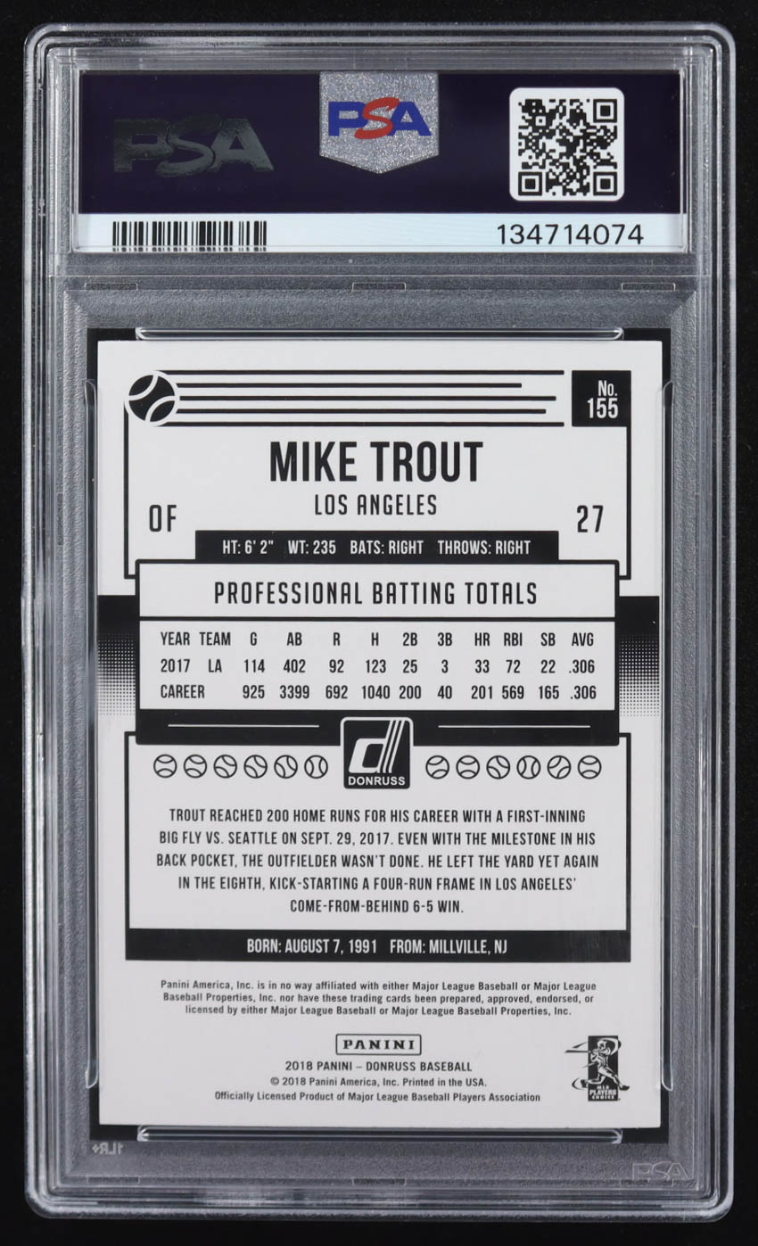 Mike Trout 2018 Donruss Variations #155 (PSA 9) at PristineAuction.com Mike Trout 2018 Donruss Variations #155 (PSA 9) at PristineAuction.com