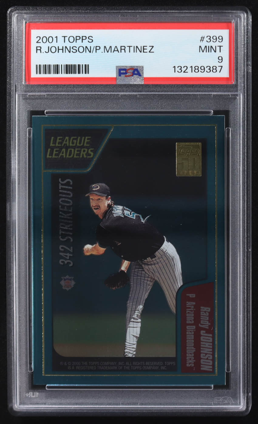 Randy Johnson / Pedro Martineza 2001 Topps #399 LL (PSA 9) at PristineAuction.com Randy Johnson / Pedro Martineza 2001 Topps #399 LL (PSA 9) at PristineAuction.com