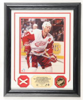 Nicklas Lidstr&ouml;m Signed LE Red Wings Custom Framed Game-Used Net Piece Display With 24kt Gold Overlay Medalion (Highland Mint) at PristineAuction.com