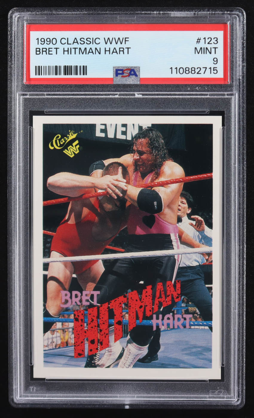 Bret "Hit Man" Hart 1990 Classic WWF #123 (PSA 9) at PristineAuction.com Bret "Hit Man" Hart 1990 Classic WWF #123 (PSA 9) at PristineAuction.com