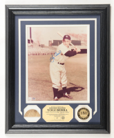 Yogi Berra Signed LE Yankees Custom Framed Photo Display With Game-Used Bat Piece & 24Kt Gold Overlay Medallion (Highland Mint) at PristineAuction.com