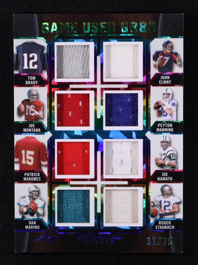 2024 Leaf ITG Used Sports Game Used Gr8s Rainbow Crystal #GUG4 Tom Brady / John Elway / Joe Montana / Peyton Manning / Patrick Mahomes / Joe Namath / Dan Marino / Roger Staubach #11/25 at PristineAuction.com 2024 Leaf ITG Used Sports Game Used Gr8s Rainbow Crystal #GUG4 Tom Brady / John Elway / Joe Montana / Peyton Manning / Patrick Mahomes / Joe Namath / Dan Marino / Roger Staubach #11/25 at PristineAuction.com