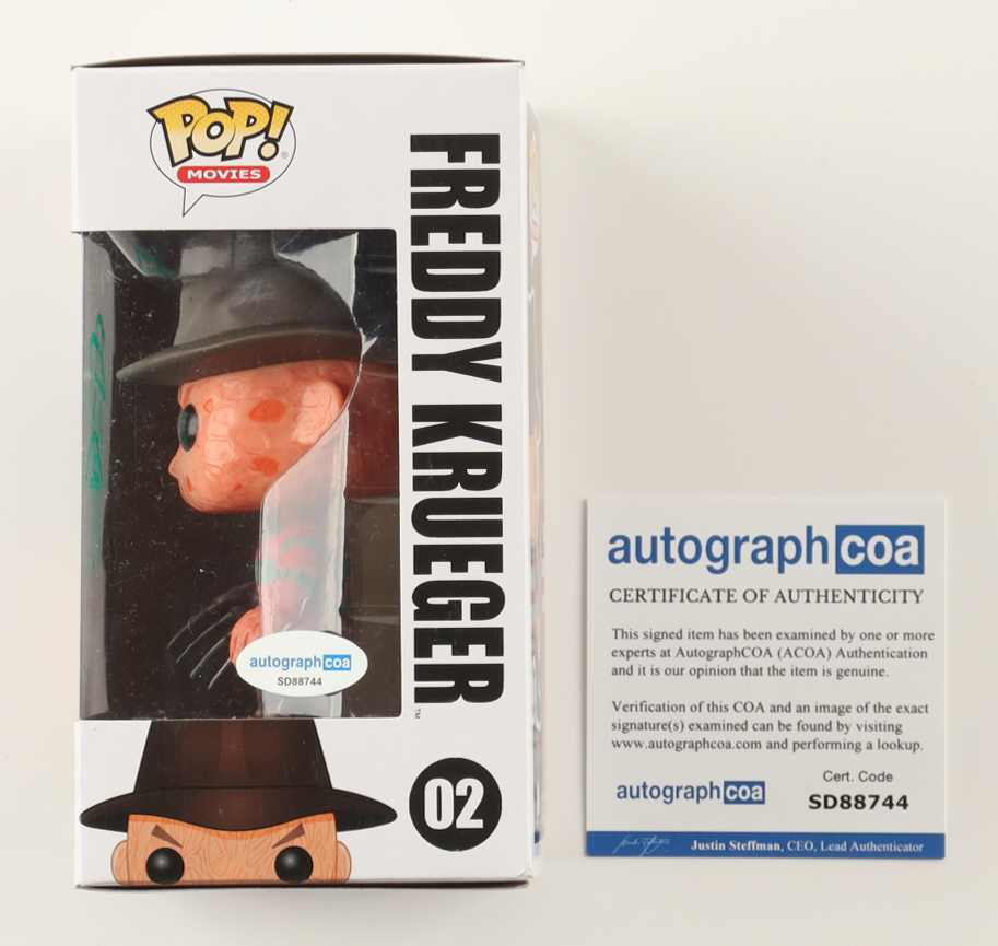 Robert Englund Signed "A Nightmare on Elm Street" #02 Freddy Krueger Funko Pop! Vinyl Figure (ACOA) at PristineAuction.com Robert Englund Signed "A Nightmare on Elm Street" #02 Freddy Krueger Funko Pop! Vinyl Figure (ACOA) at PristineAuction.com