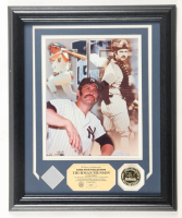 Thurman Munson LE Yankees Custom Framed Photo Display With Game-Used Pant Swatch & 24Kt Gold Overlay Medallion (Highland Mint) at PristineAuction.com