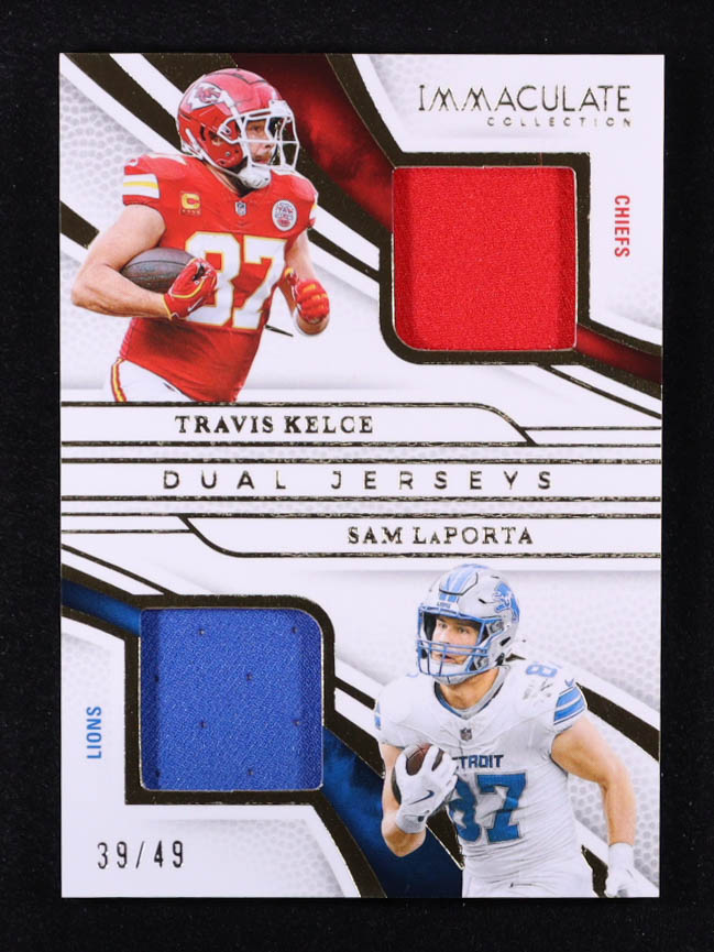 Travis Kelce / Sam LaPorta 2025 Immaculate Collection Immaculate Dual Jerseys #17 #39/49 at PristineAuction.com Travis Kelce / Sam LaPorta 2025 Immaculate Collection Immaculate Dual Jerseys #17 #39/49 at PristineAuction.com