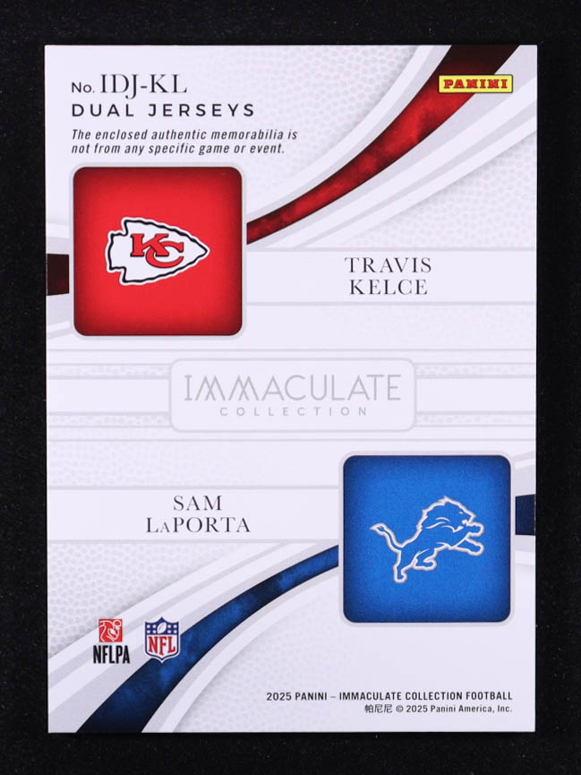 Travis Kelce / Sam LaPorta 2025 Immaculate Collection Immaculate Dual Jerseys #17 #39/49 at PristineAuction.com Travis Kelce / Sam LaPorta 2025 Immaculate Collection Immaculate Dual Jerseys #17 #39/49 at PristineAuction.com