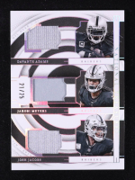 Davante Adams / Jakobi Meyers / Josh Jacobs 2023 Panini National Treasures NFL Gear Trio Materials Holo Silver #10 #21/25 at PristineAuction.com