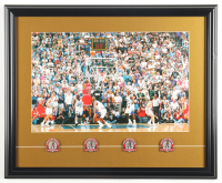 "Michael Jordan: The Final Shot!" Custom Framed Photo Display with (4) Bull Championship Pins at PristineAuction.com