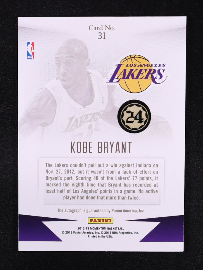 Kobe Bryant 2012-13 Momentum Autographs #31 #070/199 at PristineAuction.com Kobe Bryant 2012-13 Momentum Autographs #31 #070/199 at PristineAuction.com