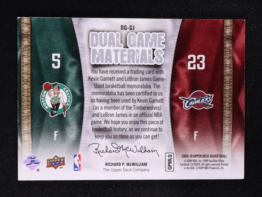 Kevin Garnett / LeBron James 2009-10 Upper Deck Game Materials Dual #DGGJ at PristineAuction.com Kevin Garnett / LeBron James 2009-10 Upper Deck Game Materials Dual #DGGJ at PristineAuction.com