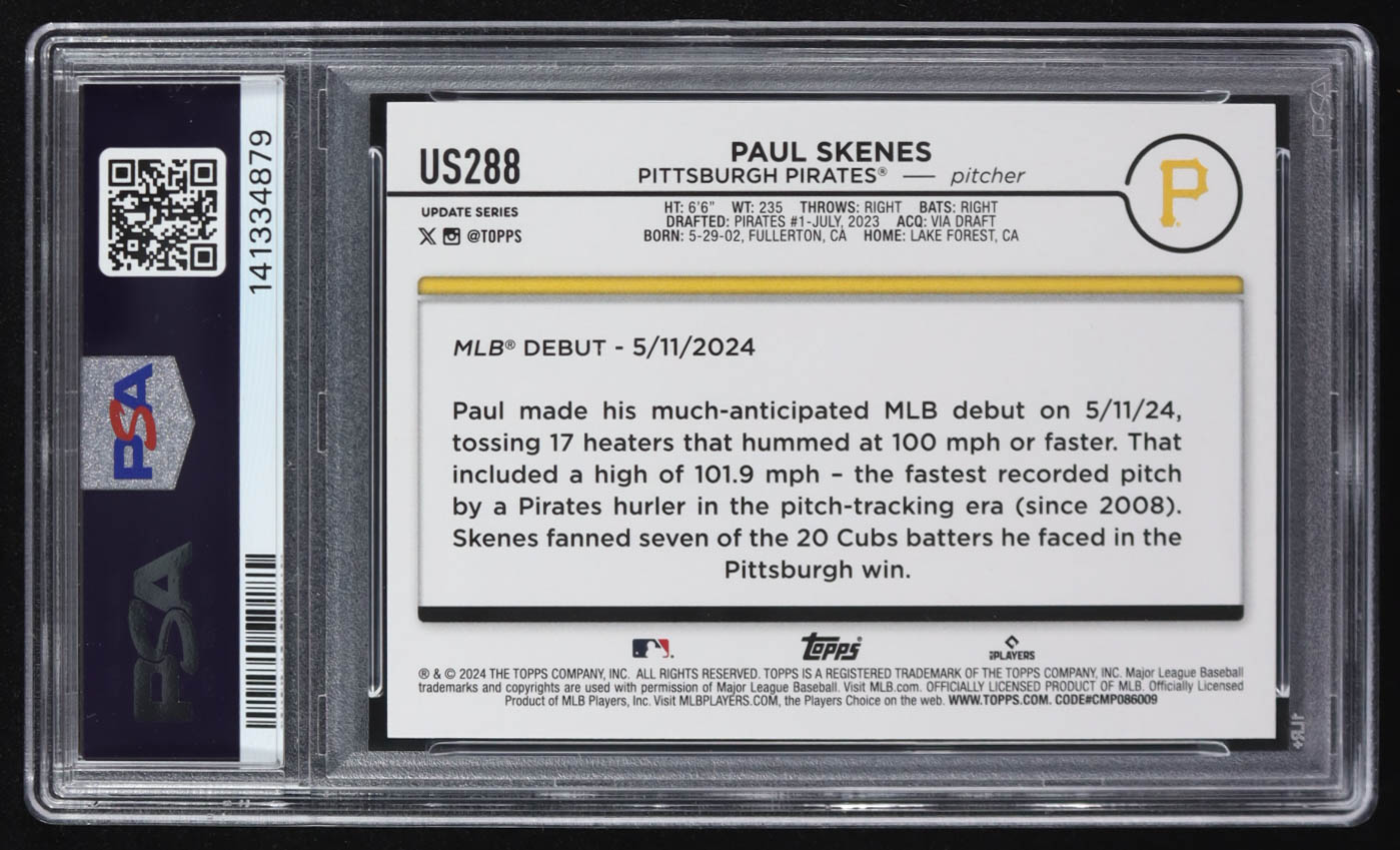 Paul Skenes 2024 Topps Update #US288 RC (PSA 9) at PristineAuction.com Paul Skenes 2024 Topps Update #US288 RC (PSA 9) at PristineAuction.com
