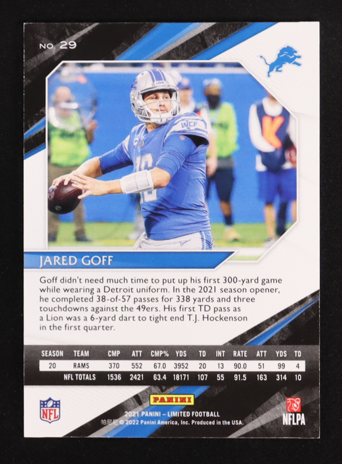 Jared Goff 2021 Limited Amethyst Spotlight #29 #06/15 at PristineAuction.com Jared Goff 2021 Limited Amethyst Spotlight #29 #06/15 at PristineAuction.com