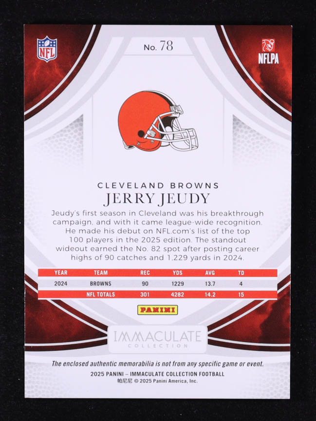 Jerry Jeudy 2025 Immaculate Collection #78 JSY #91/99 at PristineAuction.com Jerry Jeudy 2025 Immaculate Collection #78 JSY #91/99 at PristineAuction.com