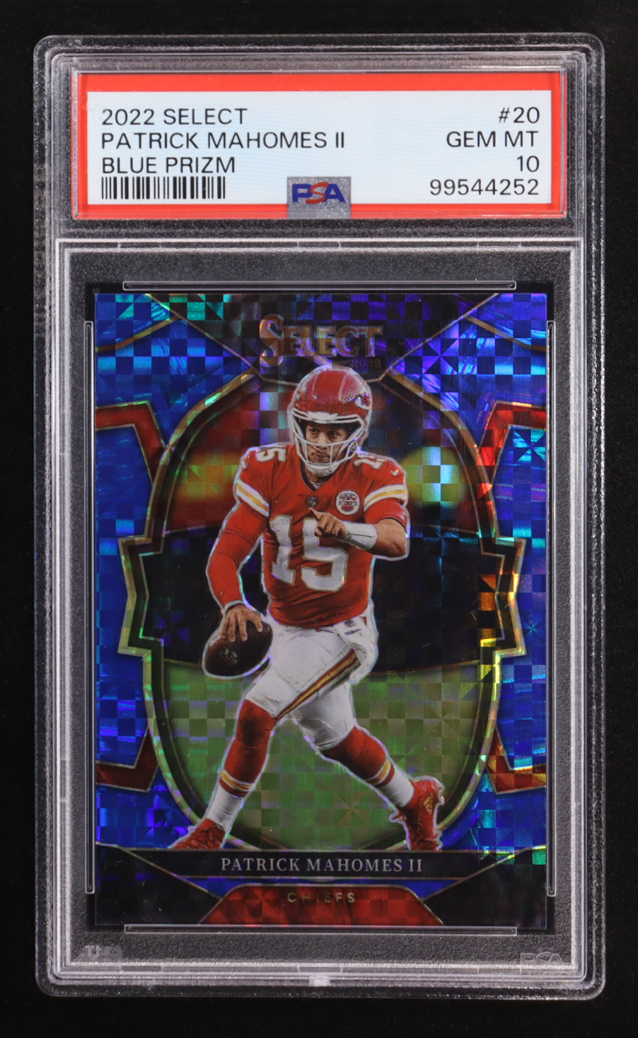 Patrick Mahomes II 2022 Panini Select Blue Prizm Concourse #20 #086/199 (PSA 10) at PristineAuction.com Patrick Mahomes II 2022 Panini Select Blue Prizm Concourse #20 #086/199 (PSA 10) at PristineAuction.com