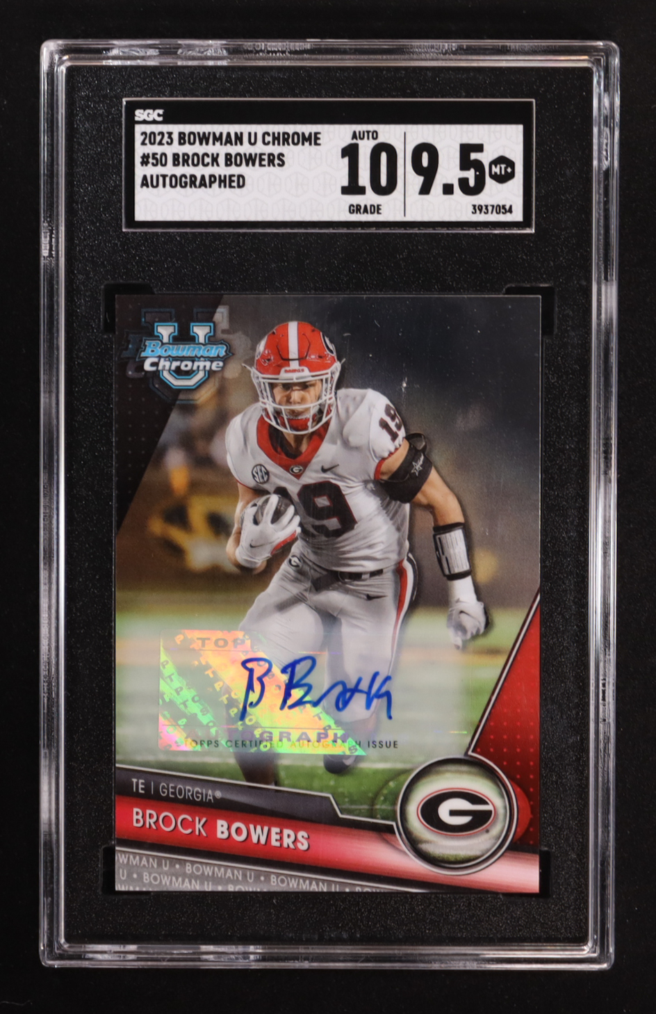 Brock Bowers 2023 Bowman Chrome University Autographs #50 RC (SGC 9.5 | Autograph Graded 10) at PristineAuction.com Brock Bowers 2023 Bowman Chrome University Autographs #50 RC (SGC 9.5 | Autograph Graded 10) at PristineAuction.com