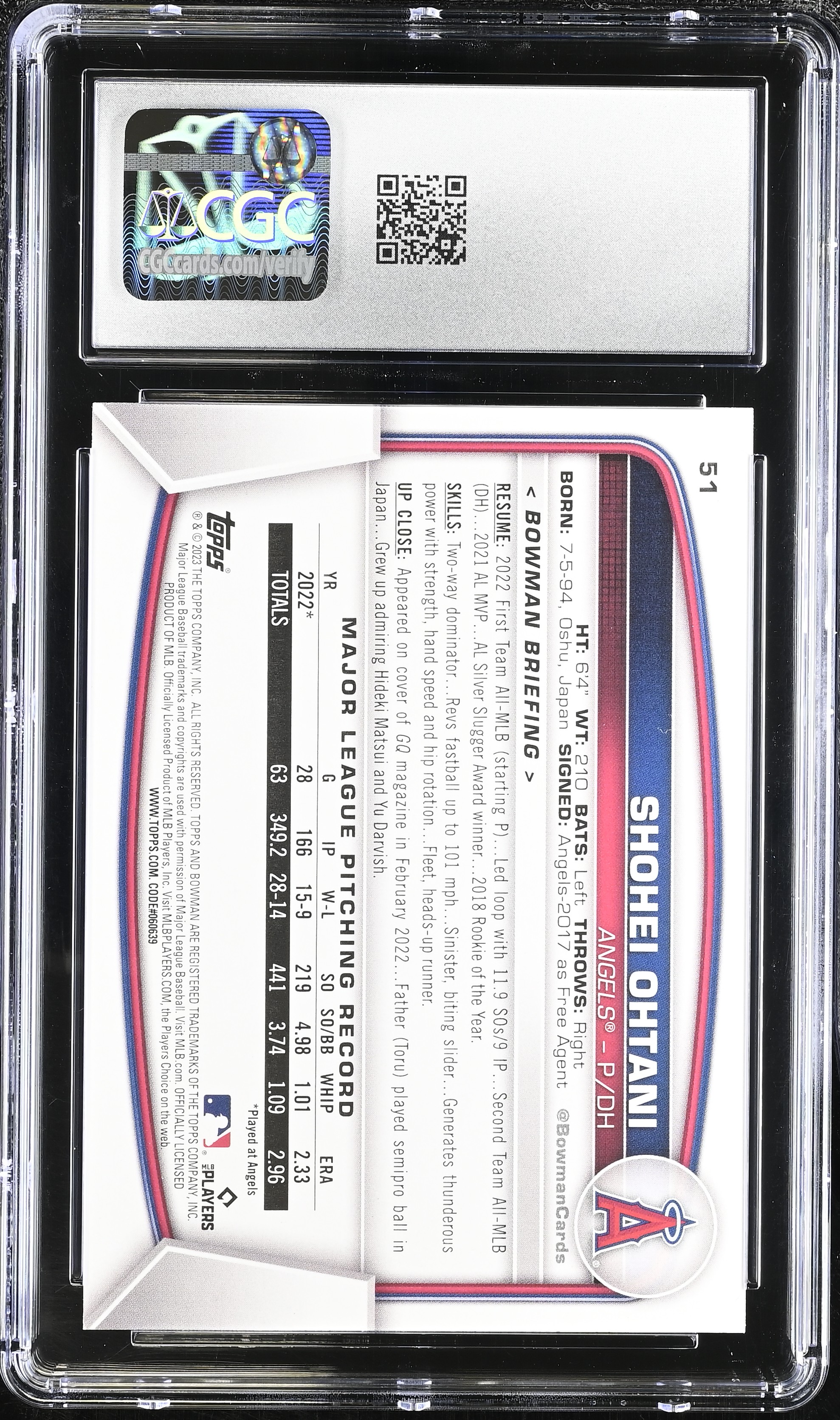 Shohei Ohtani 2023 Bowman #51 (CGC 10) at PristineAuction.com Shohei Ohtani 2023 Bowman #51 (CGC 10) at PristineAuction.com