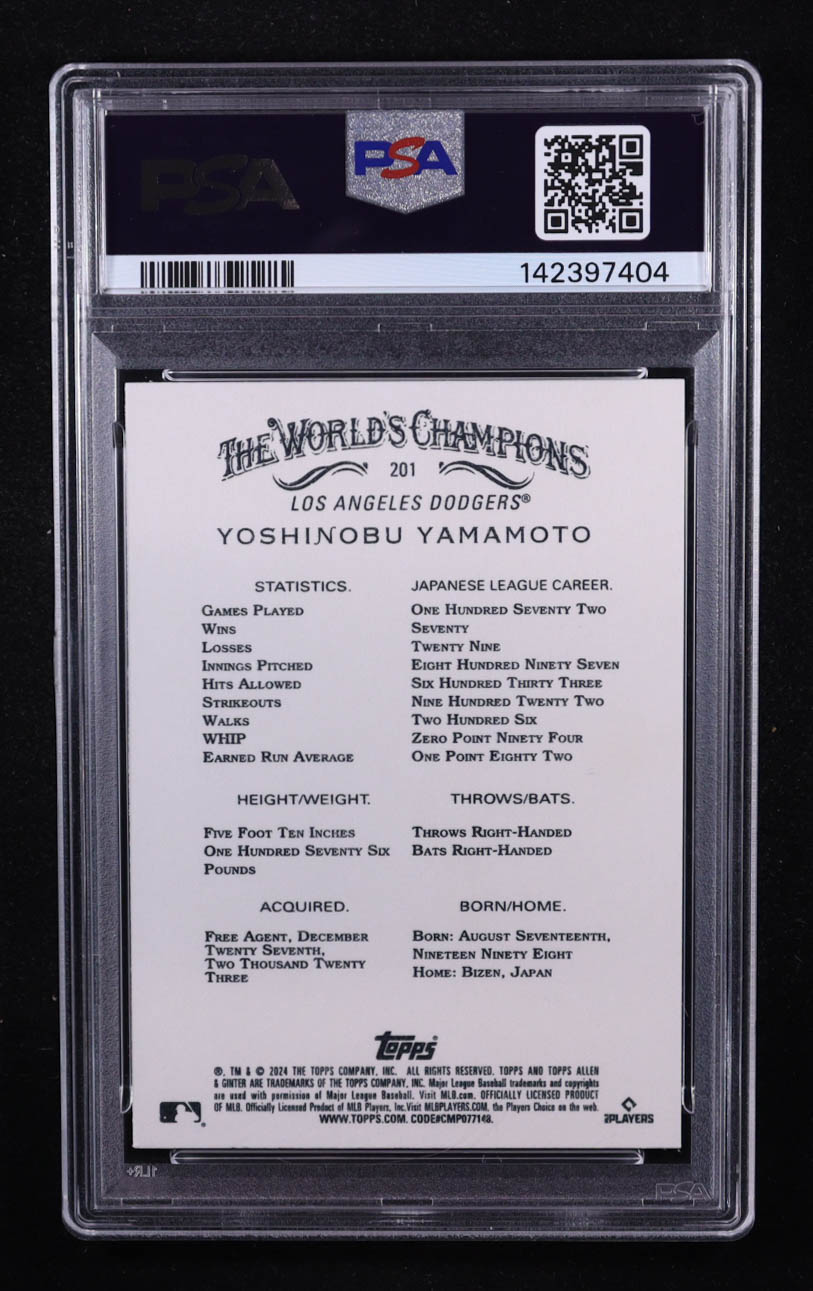 Yoshinobu Yamamoto 2024 Topps Allen and Ginter #201 RC (PSA 10) at PristineAuction.com Yoshinobu Yamamoto 2024 Topps Allen and Ginter #201 RC (PSA 10) at PristineAuction.com