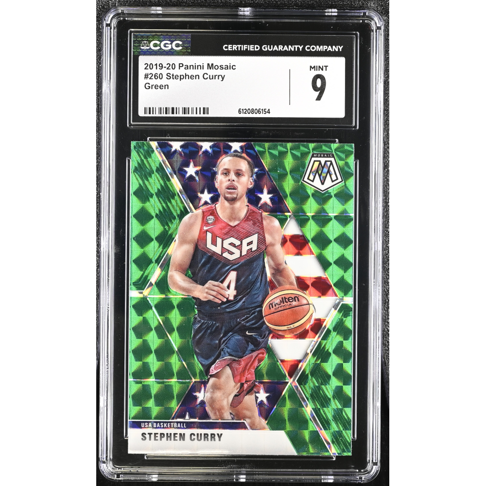 Stephen Curry 2019-20 Panini Mosaic Mosaic Green #260 (CGC 9) at PristineAuction.com