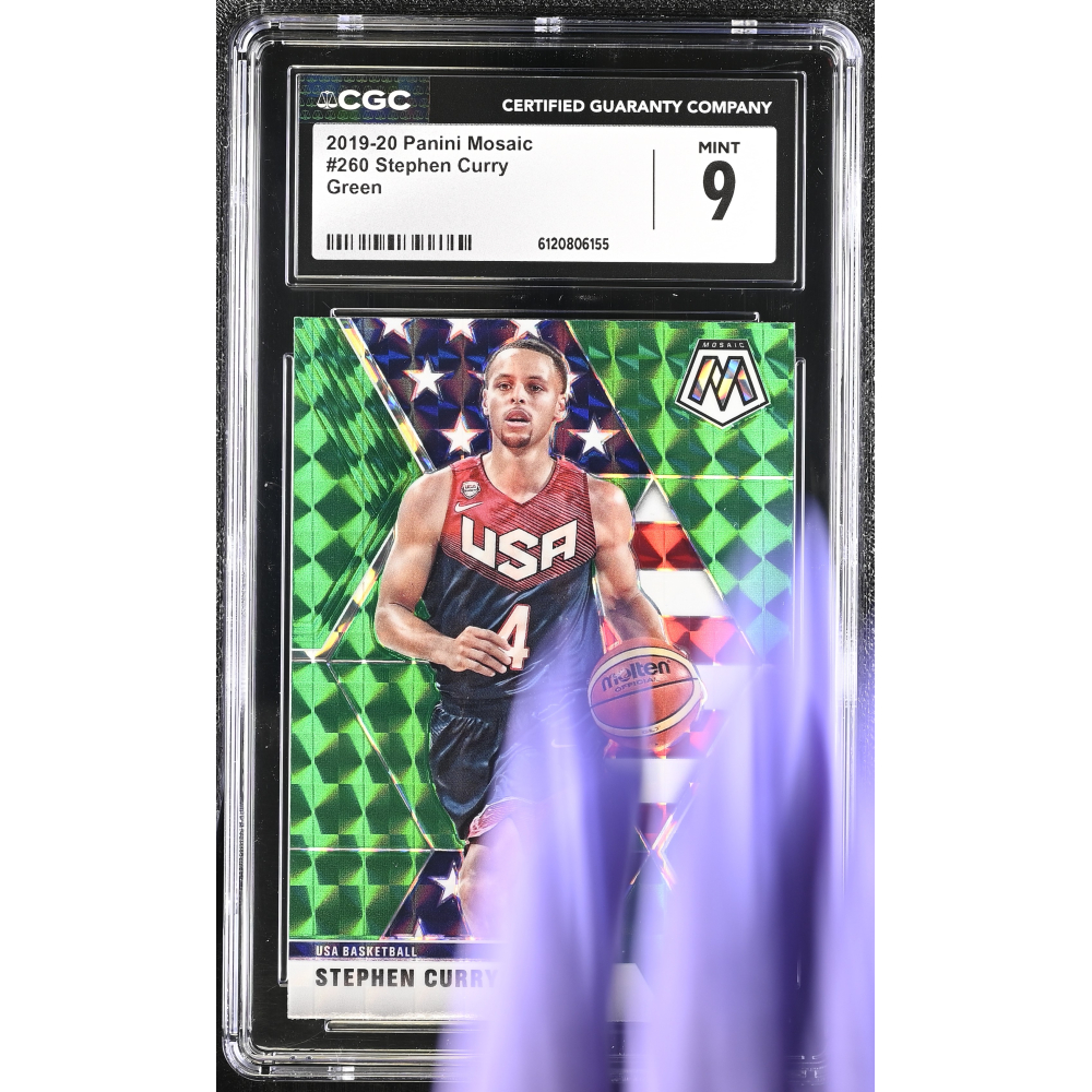Stephen Curry 2019-20 Panini Mosaic Mosaic Green #260 (CGC 9) at PristineAuction.com