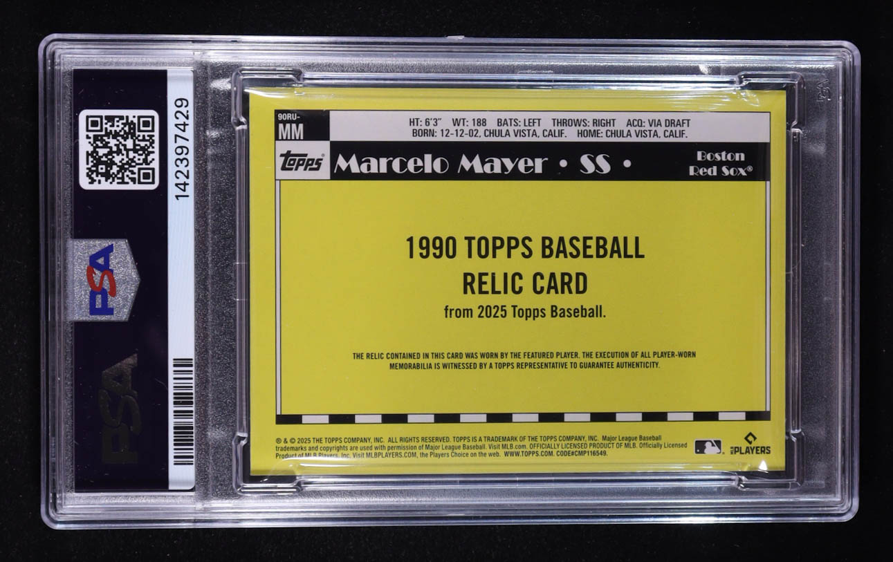 Marcelo Mayer 2025 Topps Update '90 Topps Relics #90RUMM RC (PSA 9) at PristineAuction.com Marcelo Mayer 2025 Topps Update '90 Topps Relics #90RUMM RC (PSA 9) at PristineAuction.com