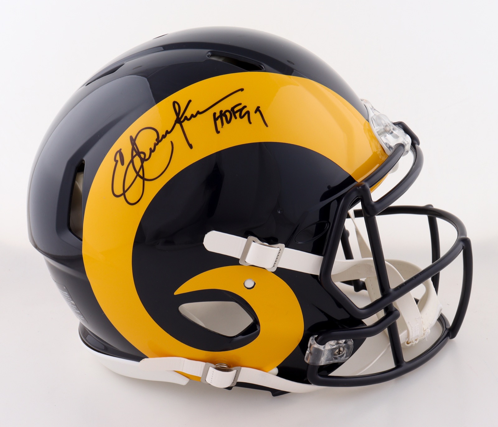 Eric Dickerson Signed Rams Full-Size Authentic Speed Helmet Inscribed "HOF 99" (Beckett) at PristineAuction.com Eric Dickerson Signed Rams Full-Size Authentic Speed Helmet Inscribed "HOF 99" (Beckett) at PristineAuction.com