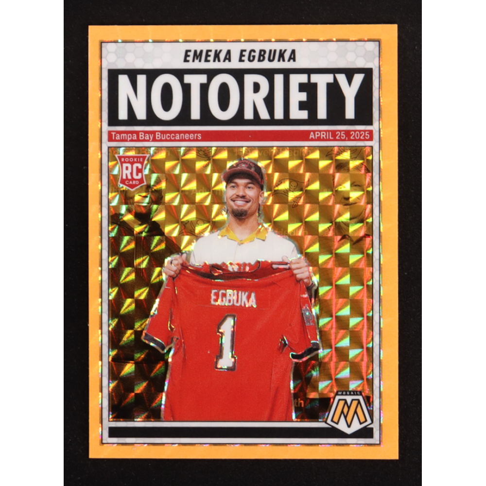 Emeka Egbuka 2025 Panini Mosaic Notoriety Mosaic Orange Fluorescent #16 RC at PristineAuction.com