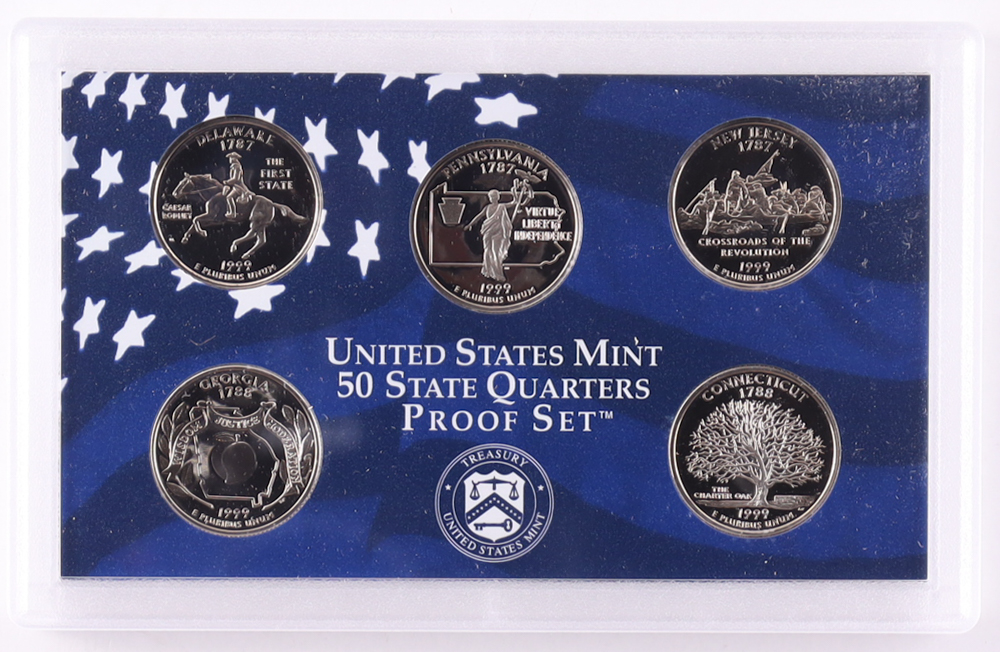 1999 United States Mint State Quarter Proof Set with (5) Coins at PristineAuction.com 1999 United States Mint State Quarter Proof Set with (5) Coins at PristineAuction.com