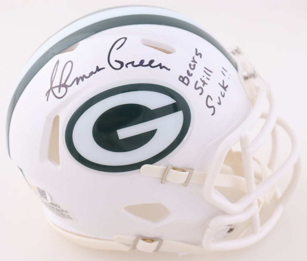 Ahman Green Signed Packers Speed Mini Helmet Inscribed "Bears Still Suck!!" (JSA) at PristineAuction.com Ahman Green Signed Packers Speed Mini Helmet Inscribed "Bears Still Suck!!" (JSA) at PristineAuction.com