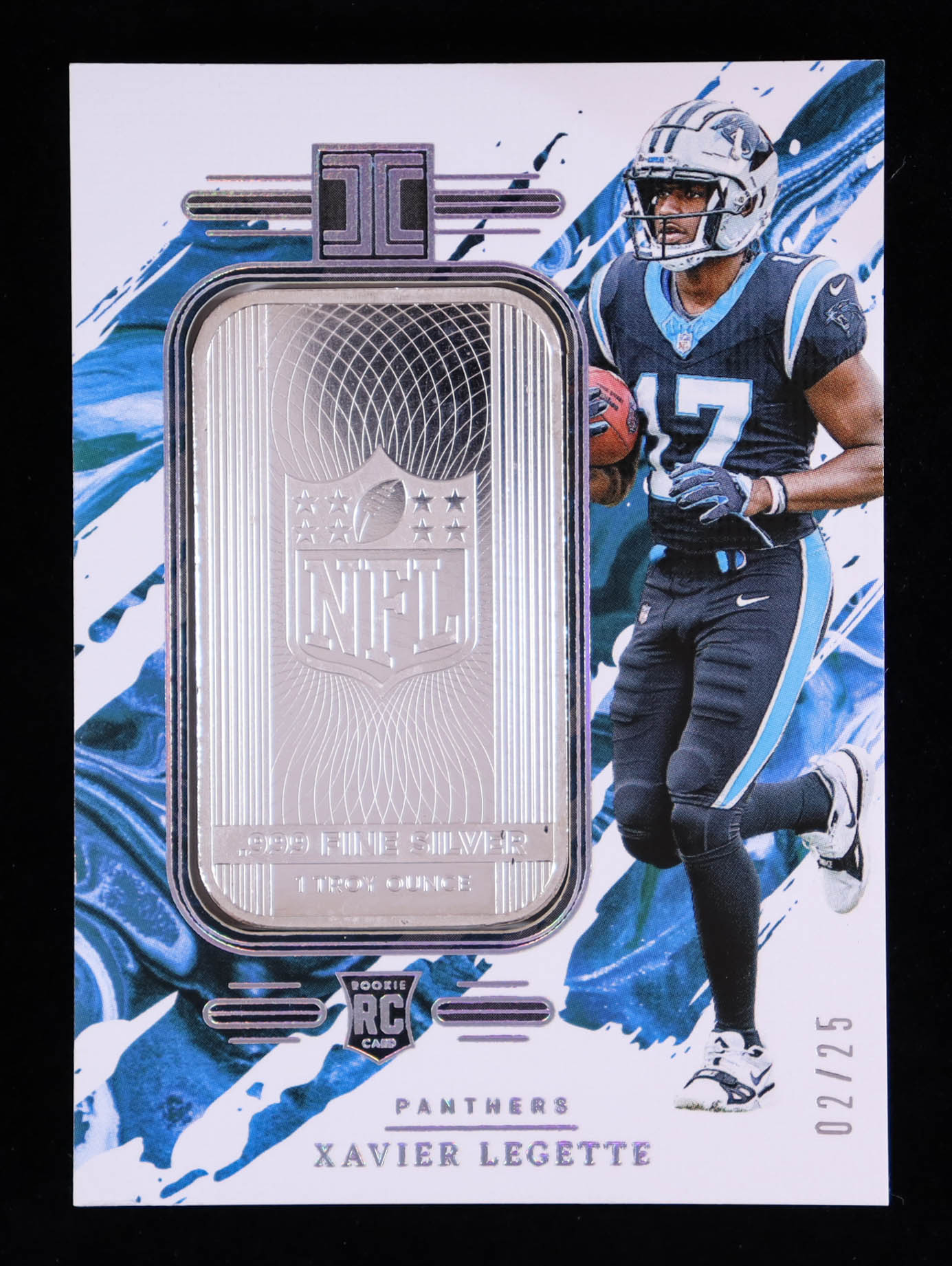 Xavier Legette 2024 Panini Impeccable Silver NFL Shield #16 #02/25 RC at PristineAuction.com Xavier Legette 2024 Panini Impeccable Silver NFL Shield #16 #02/25 RC at PristineAuction.com