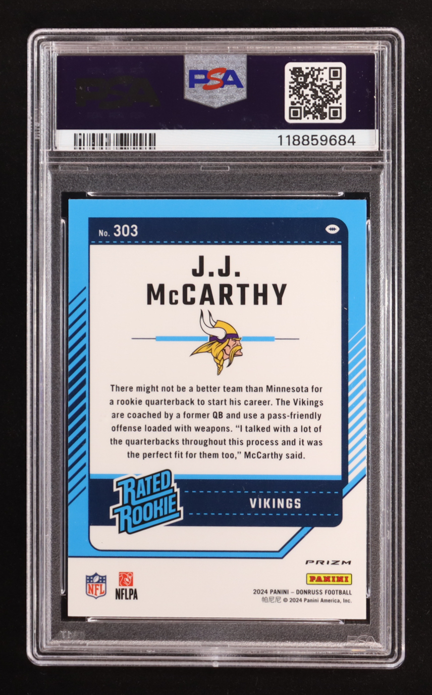 JJ McCarthy 2024 Donruss Optic Rated Rookies Preview Pink #303 RC (PSA 9) at PristineAuction.com JJ McCarthy 2024 Donruss Optic Rated Rookies Preview Pink #303 RC (PSA 9) at PristineAuction.com