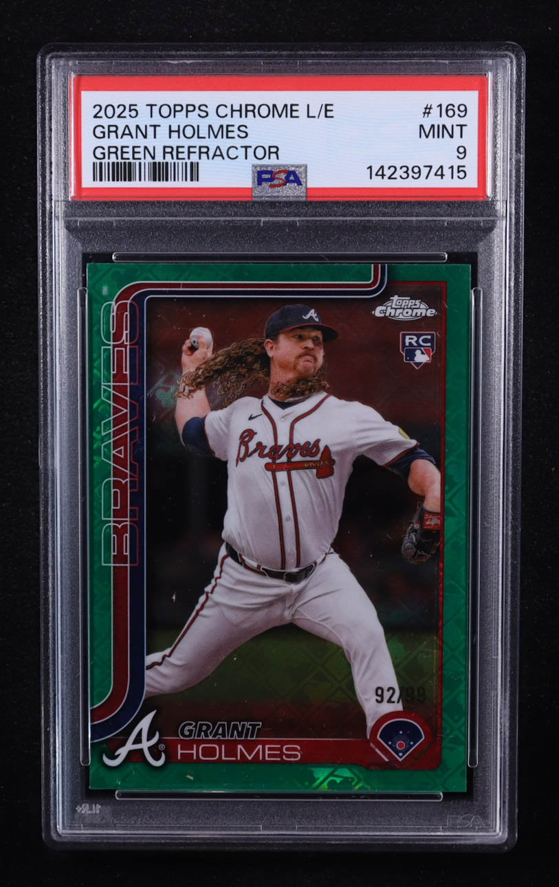 Grant Holmes 2025 Topps Chrome Logofractor Green Refractors #169 #92/99 RC (PSA 9) at PristineAuction.com Grant Holmes 2025 Topps Chrome Logofractor Green Refractors #169 #92/99 RC (PSA 9) at PristineAuction.com