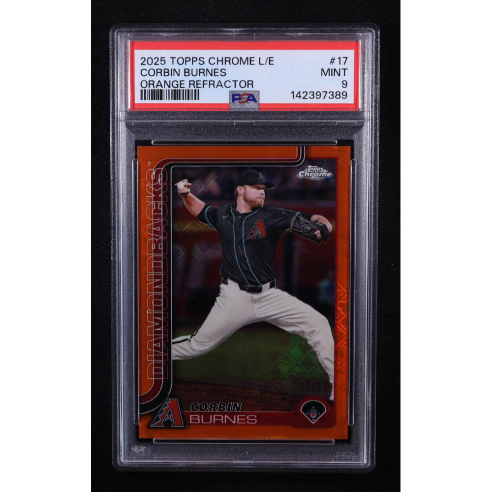 Corbin Burnes 2025 Topps Chrome Logofractor Orange Refractors #17 #03/25 (PSA 9) at PristineAuction.com