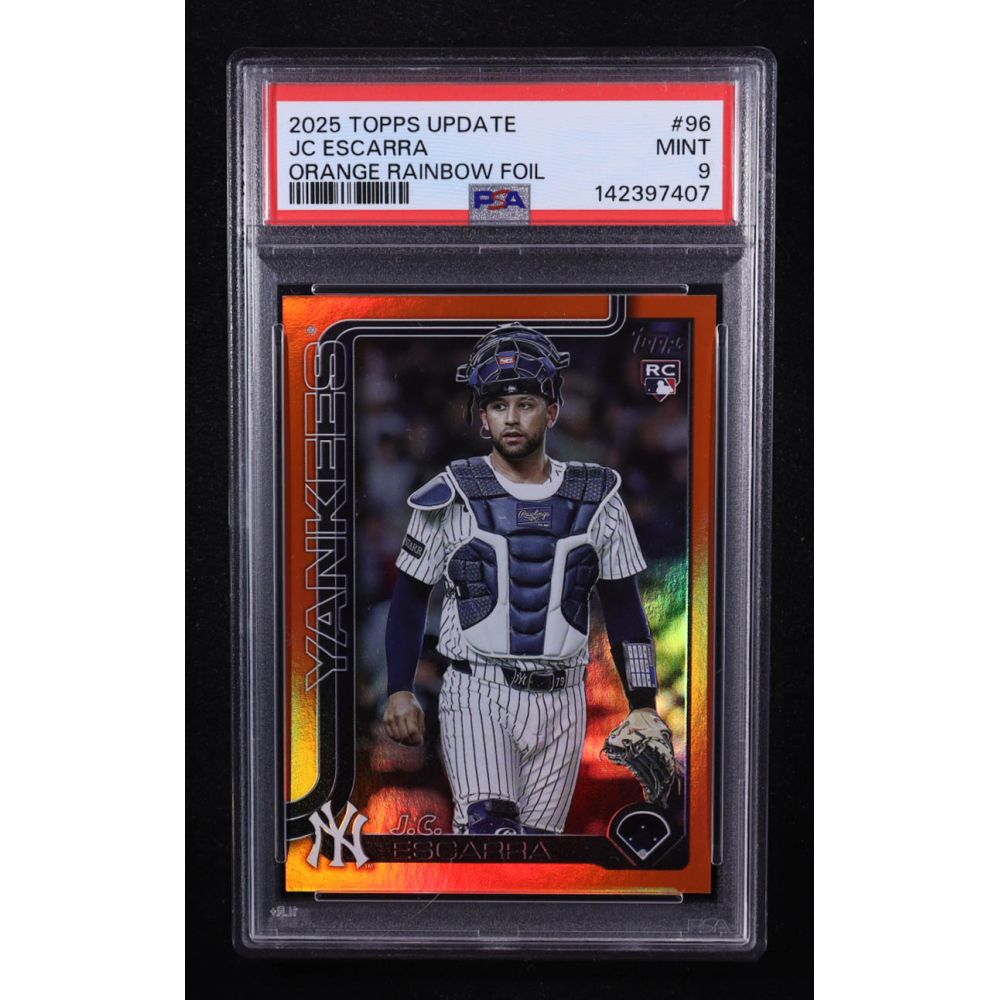 J.C. Escarra 2025 Topps Update Orange Rainbow Foil #US96 #06/25 RC (PSA 9) at PristineAuction.com