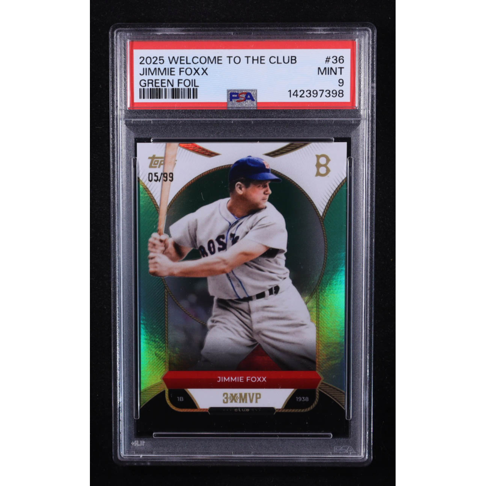 Jimmie Foxx 2025 Topps Welcome to the Club 3X MVP Green Foil #36 #05/99 (PSA 9) at PristineAuction.com